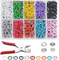 150 Sets Metal Snap Buttons with Pliers, 600 PCS Multicolor Mixing Hollow Sewing Snap Fasteners for DIY Crafting Clothing (9.5mm)