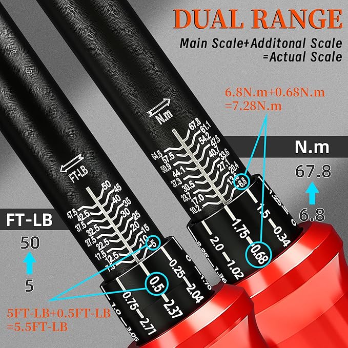 3/8-Inch Drive Torque Wrench 5-50ft.lb/6.8-67Nm, ±3% Precision Dual Direction Torque Wrenches with 72-Tooth Dual Range Scales