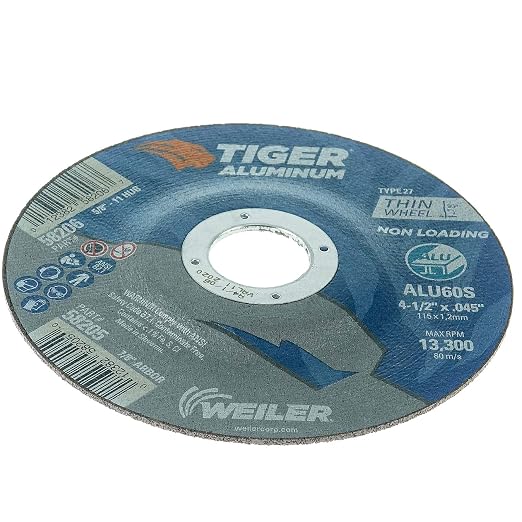 Weiler 58205 4-1/2 Inch Cutting Wheel, Tiger Aluminum Non-loading Contaminant-free High Performance Cutting, .045" ALU60S Type 27 7/8" Arbor, Pack of 25