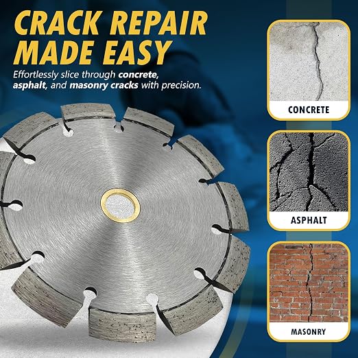 6" Crack Chaser Blade for Cured Concrete, Asphalt Repair or Joint Widen, 0.25" Width, 7/8"-5/8" Non-Threaded Arbor
