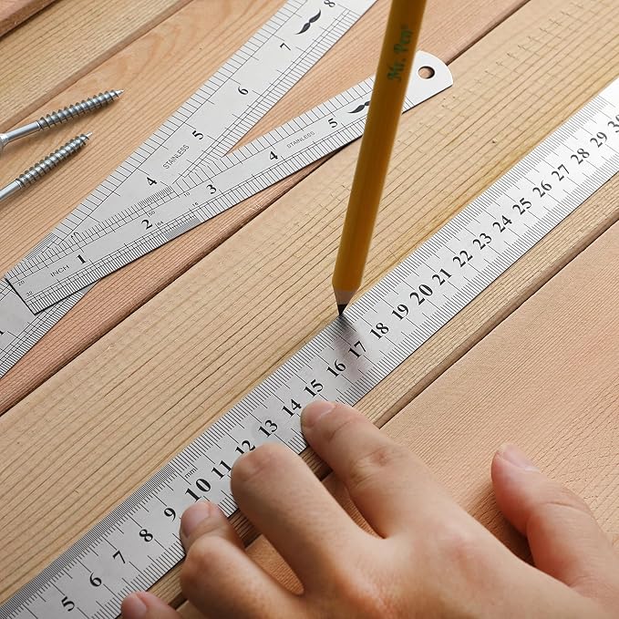 Mr. Pen- Metal Straight Edge Ruler, 3 pcs, 6", 8", 12", Stainless Steel Ruler Set, Imperial & Metric Measurements for Drawing, Home, Office, Engineering