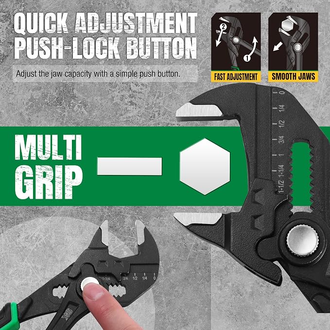 SK 7.5" Pliers Wrench, Smooth Parallel Jaw Water Pump Pliers, CR-V Steel | Groove Joint Pliers, Adajustable 13 Positions Up to 1-1/2" Jaw Capacity, Ergonomic Anti-slip Handle for Comfortable Grip