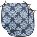 Lunarable Damask Blue Chair Seating Cushion Set of 4, Abstract Antique Royal Motif with Leaves and Swirls, Anti-Slip Seat Padding for Kitchen & Patio, 16"x16", Ceil Blue Violet Blue