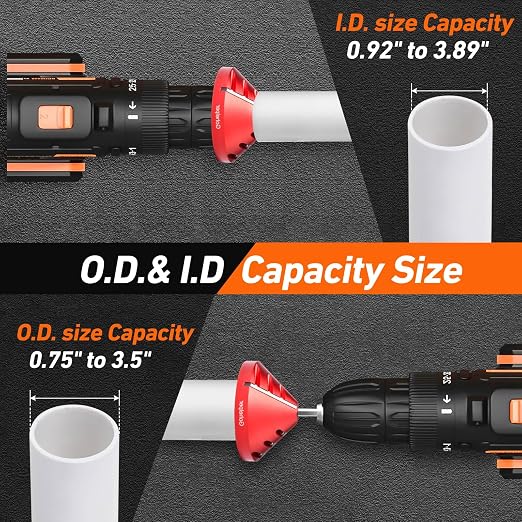 2 in 1 Inner-Outer PVC Deburring Tool, PVC Chamfer Tool, Pipe Deburring Reamer Plumbing Tool for OD 0.92" to 3.89", ID 0.75" to 3.5" PVC, CPVC, ABS, PP, PE Pipe