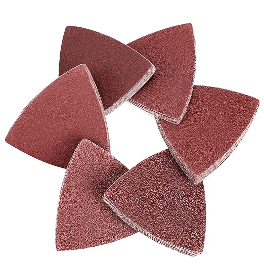 WORKPRO 150PCS Triangle Sanding Pads, 3-1/8 Inch Hook and Loop Fit for Oscillating Multi Tool, 40/60/80/120/180/240 Grit for Sanding, Grinding