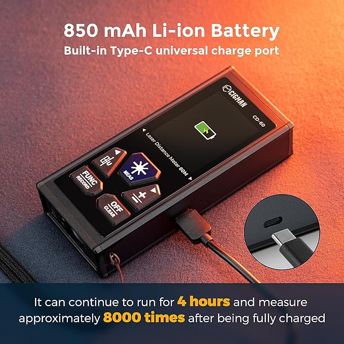 CIGMAN Dual Laser Distance Meter 393ft/120M Bilateral Laser Measurement Tool Rechargeable Laser Measure with M/in/Ft Multiple Units Multifunctional Laser Measure(Laser Level is Class II,Output<1mW)