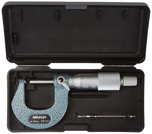 Mitutoyo 115-116 Spherical Face Micrometer, Ratchet Stop, 25-50mm Range, 0.01mm Graduation, +/-0.003mm Accuracy, Flat Spindle