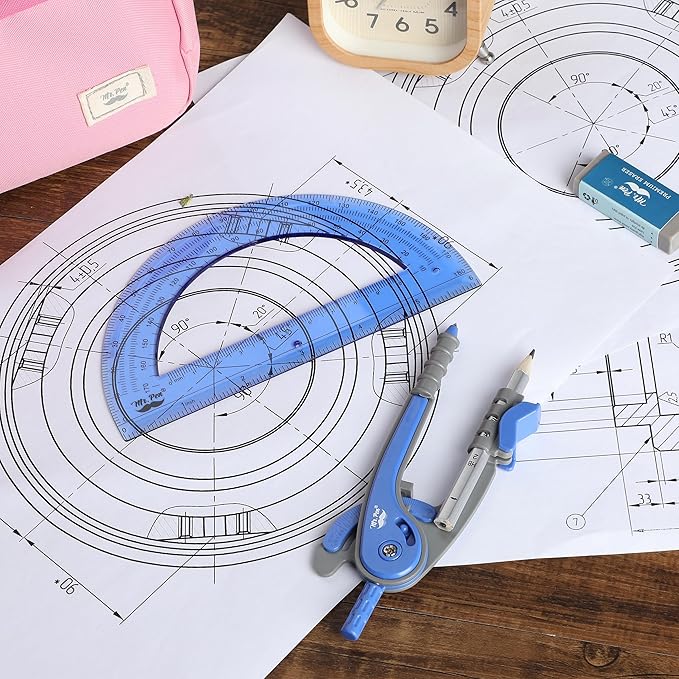 Mr. Pen- Geometry Compass and Protractor Set, 6 Inch Compass, 6 Inch Protractor, Drawing Tool for School, Clear Plastic, Easy Grip, Precision Design for Math, Art, Drafting, Architecture