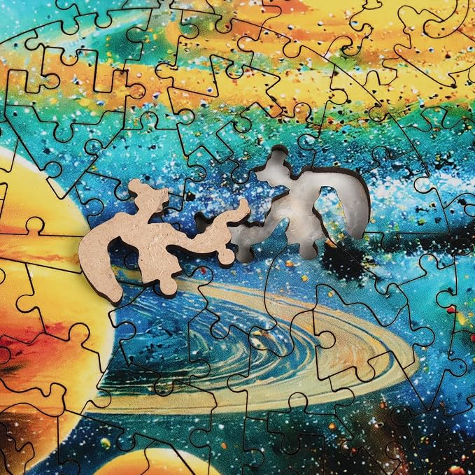 MEATRN Wooden Puzzles Solar System 200 Pieces - Colorful Space Puzzle for Adults and Students, Educational Astronaut Theme, Perfect Birthday or Graduation Gift, 11.2x11.3 in