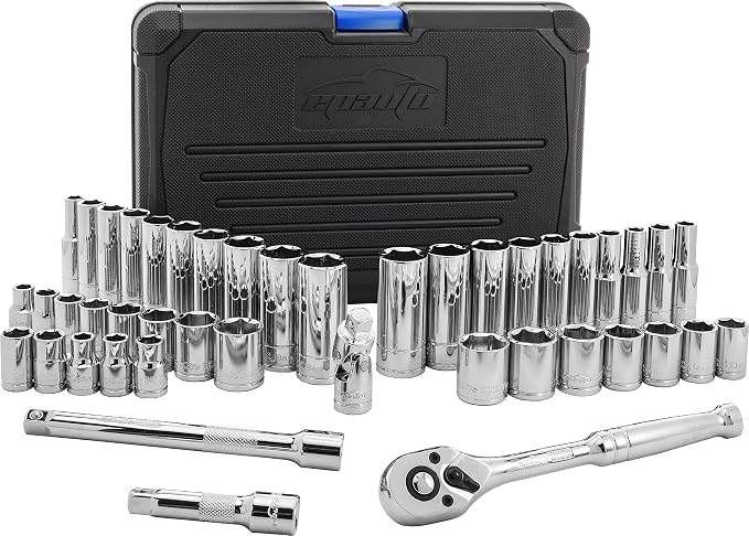 EPAuto 45 Pieces 3/8" Drive Socket Set with 72-Tooth Pear Head Ratchet