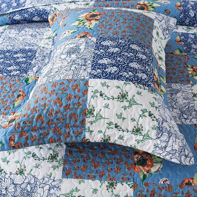 BEDIFANY Quilts Queen Size Bedding Set - Cotton-Filled Lightweight Bedspreads Queen Size (90 x 98 inch) with Garden Pattern - Reversible Farmhouse Queen Quilt Bedding Sets for Decorations, 3 Pieces