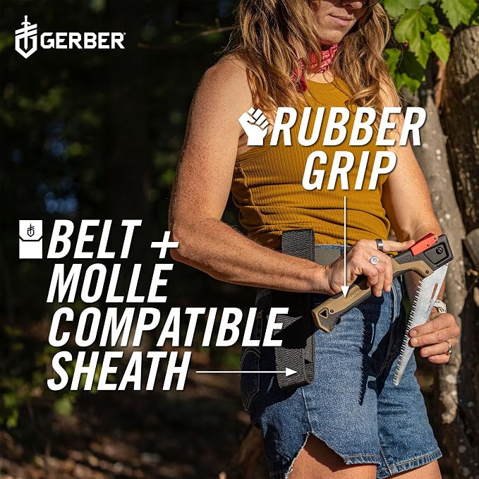 Gerber Gear Bushcraft Saw - Portable Camping Saw for Cutting Wood - Versatile Outdoor Tool w/Ergonomic Handle - 2-Position Blade - Chrome-Plated