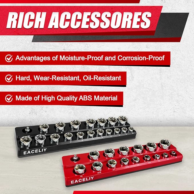 Magnetic Socket Organizer Set, 1/2", 1/4" and 3/8" SAE & Metric Deep & Shallow Tools Tray Holder Kit, holds 199pcs Sockets (sockets not included) (8PC 1/2&3/8&1/4) 丨8PCS