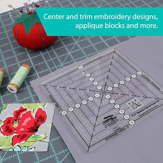 Creative Grids 9-1/2in Square It Up or Fussy Cut Square Quilting Ruler – CGRSQ9 – Made in USA, Non-Slip Grip Acrylic Quilting, Sewing, Crafting, Patchwork Ruler & Template