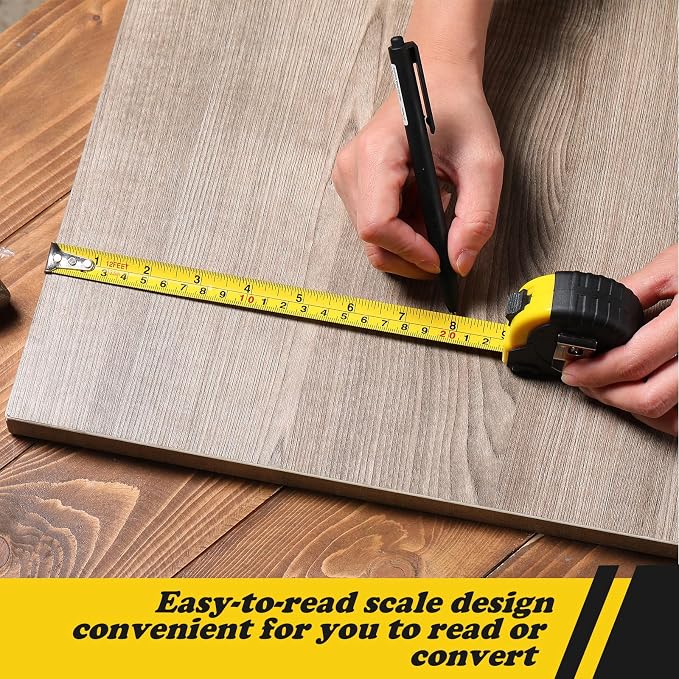 10 Pieces Tape Measure 12 ft Retractable Measuring Tape Bulk with Fractions Marked Easy Read Yellow Measuring Tape Bulk Set for Engineer Contractors, Autowind and Lock