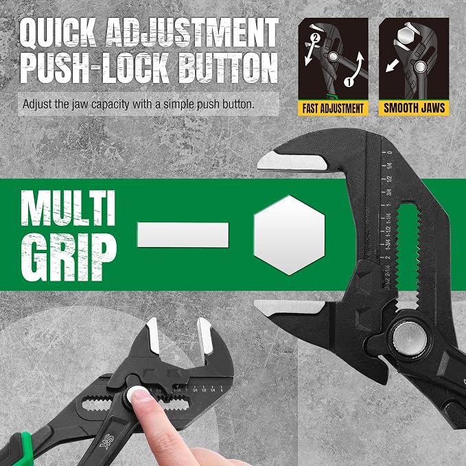 SK 12" Pliers Wrench, Smooth Parallel Jaw Water Pump Pliers, CR-V Steel | Groove Joint Pliers, Adajustable 21 Positions Up to 2-1/2" Jaw Capacity, Ergonomic Anti-slip Handle for Comfortable Grip