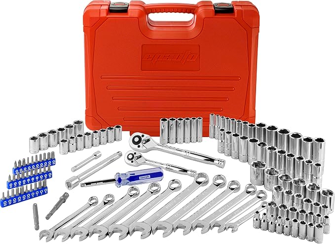 EPAuto 122 Pcs Mechanics Tool Set Drive Socket Wrench Ratchets, SAE/Metric | Mechanics Tool Set Drive Socket Wrench Ratchets, SAE/Metric, 122-Piece