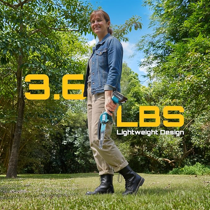 SEESII Mini Chainsaw 8 inch,Cordless Chainsaw w/ 2pcs 2000mAh Batteries,Oiler System & Replacement Chain,Handheld Chain Saw w/Safety Lock,Battery Powered Chain saw for Wood Tree Cutting,CH820+