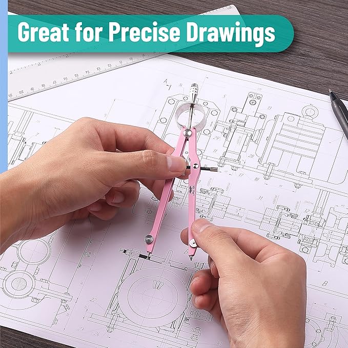 Mr. Pen- Professional Compass for Geometry, Extra Lead, Metal Compass Drawing Tool for Students, Drafting and Engineering, Technical Drawings, Circles and Geometry Projects
