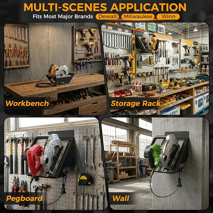 2 PACK Circular Saw Holder, Wall Mount Circular Saws Storage Rack,Heavy-duty Saw Wall Hanger for Garages, Workshops, Job sites,Home，Circular Saws Organizer Fit Most Brands Like Dewalt& Milwaukee