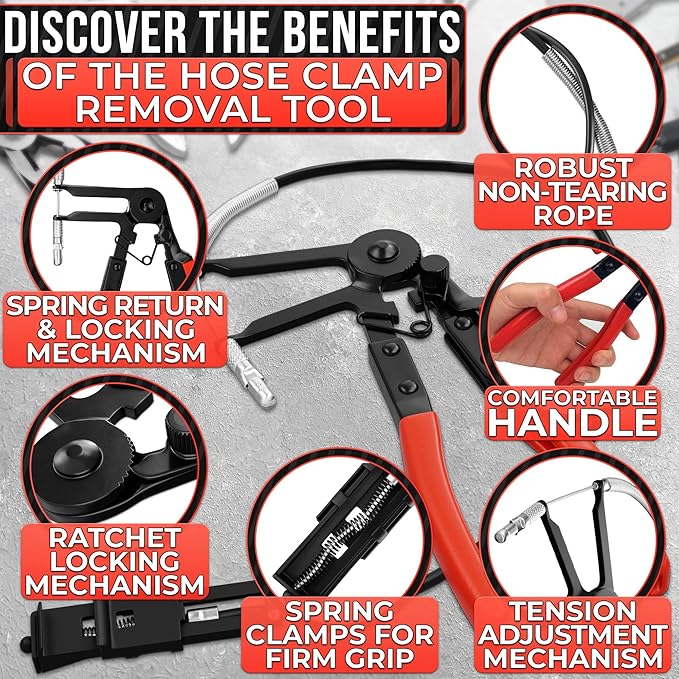 Hose Clamp Tool – Radiator Hose Clamp Pliers Automotive Tool – Corrosion-Resistant Carbon Steel with Ratchet Locking Mechanism – Controlled One-Hand Operation for Tight Engine Cooling System Repairs