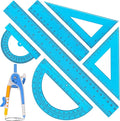 Zonon 1 Set Plastic Geometry Math Set 7 Pcs Includes 6'' / 4 '' Protractor, Drawing Compass, 45/60 Degree Triangle Rulers, 12'' / 6'' Math Ruler Transparent for Office Supplies(Blue)