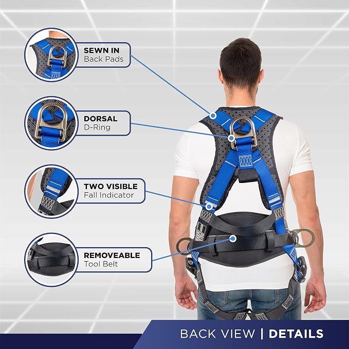 Hammerhead 5pt Safety Harness Back Padded, QCB Chest, Tongue Buckel Legs Straps, Back & Side D-Rings