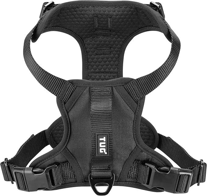 TUG No-Pull Dog Harness, 2 Leash Clips + Padded Handle (XL, Black) | Water-Resistant Padded Interior | No-Pull Front Clip | Padded Back Handle | Adjustable Straps