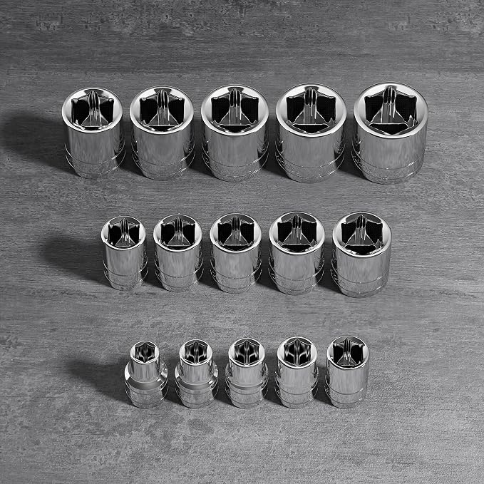Olsa Tools 1/2-Inch Drive SAE Deep Socket Set - 18pc | 6-Point Chrome Vanadium Sockets, 3/8" to 1-1/4", No Skipped Sizes - Professional-Grade SAE Socket Sets - Part: 1324