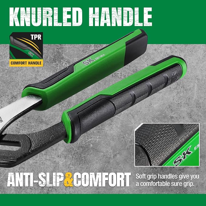 SK 8'' Water Pump Pliers, Serrated Jaws Groove Joint Pliers, CR-V Steel | 5 Positions UP to 1.3'' Jaw Capacity, Ergonomic Anti-slip Handle for Comfortable Grip