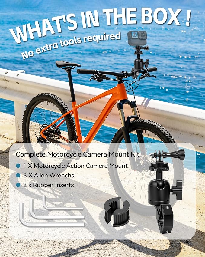ZHILXN Aluminum Motorcycle Camera Clamp Mount Fit 0.5'' - 1.125'' Handlebar