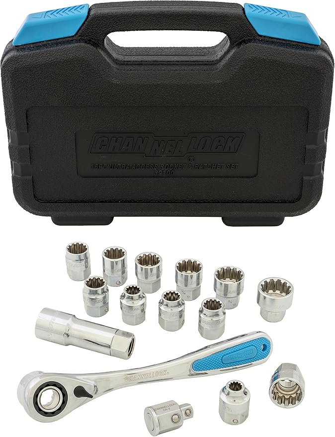 Channellock Ultra Access Socket Set 39100 - Pass-Thru Ratchet, Chrome/Nickel - 16 Piece UNIFIT