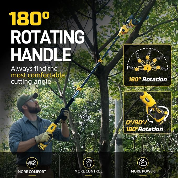 IMOUMLIVE 10-Inch Cordless Pole Saw & Mini Chainsaw 2-in-1, 1000W Brushless Electric Pole Saws for Tree Trimming, 21V 3.0Ah Battery Powered Chain Saw with Extension Pole, 14.6FT Reach Tree Trimmer
