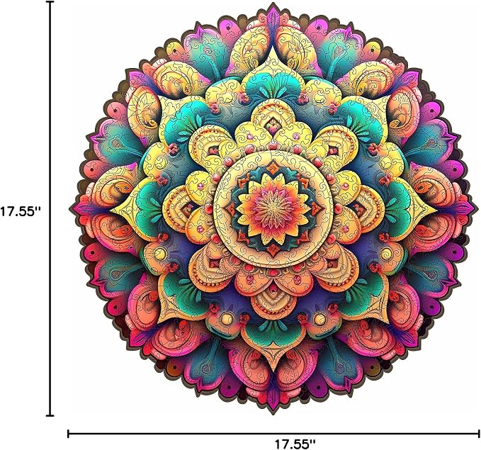Mys Aurora Unique Wooden Jigsaw Puzzles - Flower Mandala, 500 Pcs King Size 16.5'' x 16.4'', Luxurious Shaped Wood Puzzle, Beautiful Package, Best Gift for Adults and Kids, Family Game
