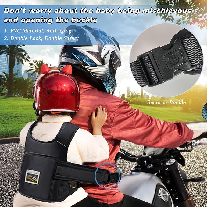 Child Motorcycle Safety Harness Reflective Strip, Reflective Child Motorcycle Harness Adjustable, Safety Harness For Kids & Toddlers Aged 3-12 Years - Black