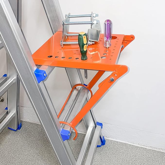 Ladder Platform Attachment,Anti-Slip Extension Ladder Tool,Heavy Duty Ladder Stand Ladder Step,Ladder Accessories Holds 400 Pound (Orange)
