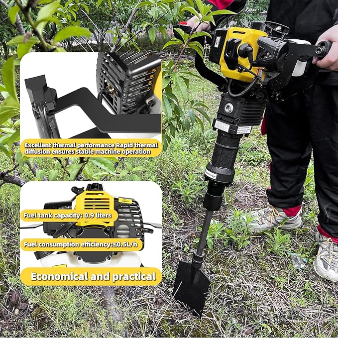 52cc Gas Powered Planting Shovel Digger, 2-Stroke Planting Auger for Tree & Fence High Torque, Portable Earth Drill for Farm, Garden & Landscaping – Shovel & Spade Alternative