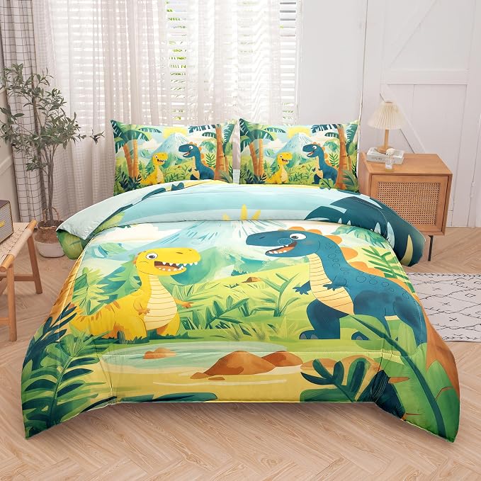 5 PCS Dinosaur Comforter Set Full,Kids Comforter Set for Boys,Colorful Dinosaur Bedding Set with Sheets,Full Size