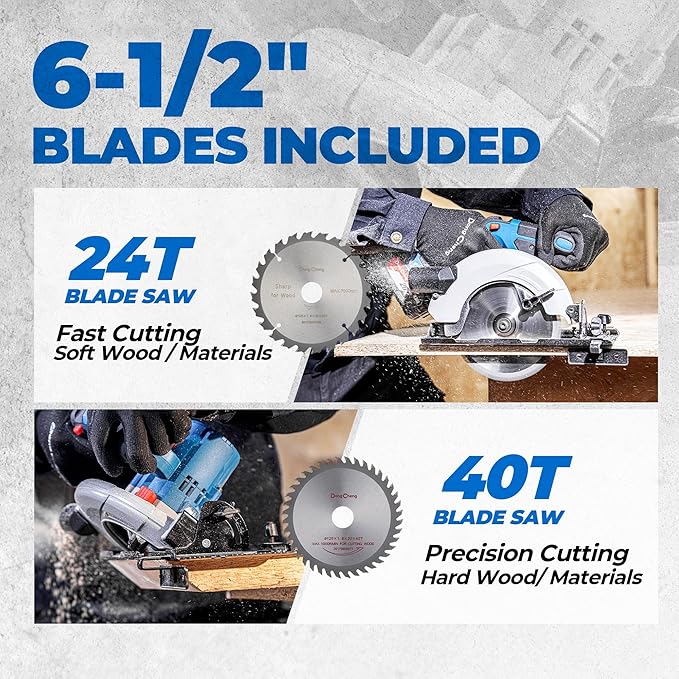 Dong Cheng Cordless Circular Saw 6-1/2-Inch 840W, Cutting Depth 59mm, 0-50° Adjustable with Dust Collection Adaptor, 24T & 40T TCT Blade Included, Battery and Charger Kit (4.0Ah)