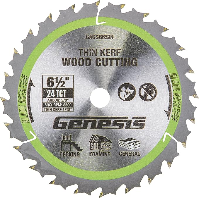Genesis 6-1/2" Thin-Kerf 24T Circular Saw Blade for Genesis GLCS2065B Cordless Circular Saw