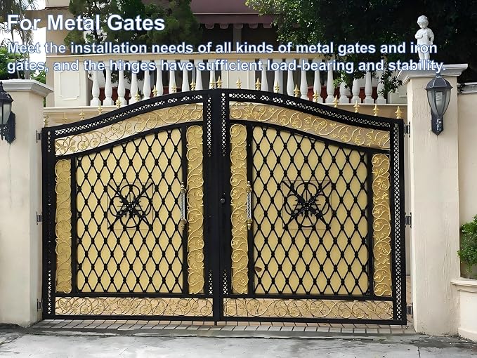 Heavy Duty Gate Hinges,7in Bolted or Welded On Large Wood/Metal Gates, 1100lbs Max Load,Roller Bearing Hinges，90° Smooth Opening Inward or Outward for Fences, Yard,Barn, Shed,Driveway Gate,2pack