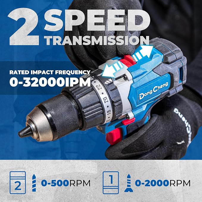 Dong Cheng 20V Brushless Hammer Drill Bare Tool, 1062 in-lbs, 1/2" Keyless Metal Chuck, 24+1+1 Clutch, Cordless Hammer Drill with 4.0Ah Battery Kit for Drilling Brick Wall, Metal, Wood (Bare Tool)