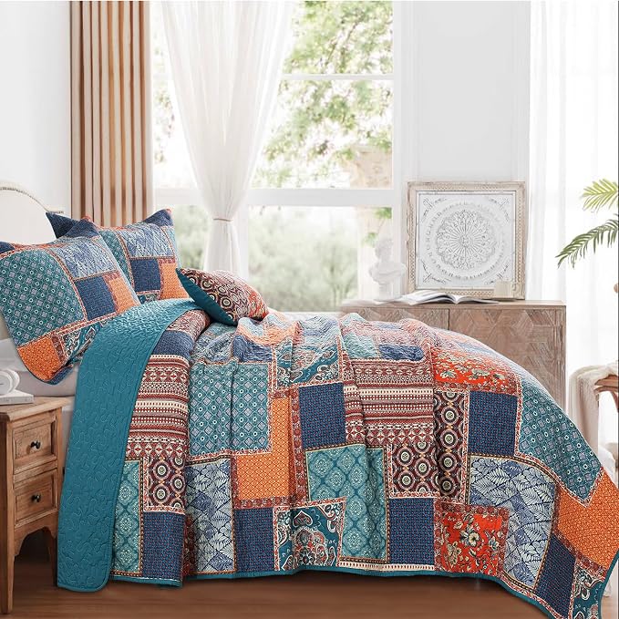 BEDIFANY Cotton Queen Size Quilt Sets, Soft Lightweight Bedspread Queen Size Soft Farmhouse Queen Queen Bedding Sets for Bed Decorations for All Seasons, 3 Pieces