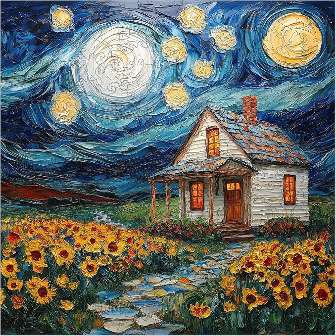 Leodozzio Wooden Puzzles for Adults, Starlight House Jigsaw Puzzles 200 Pieces, 5MM Thick Unique Shaped Animal Wooden Puzzle, Perfect Choice for Gifts, Wall Art Room & Artistic Home Decor, 11.2"x11.2"