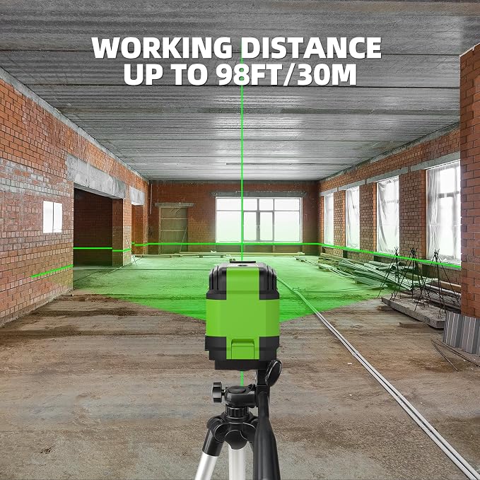 Laser Level with 40in Tripod, HUEPAR 98Ft Self Leveling Laser Level Green Line Laser Cross Line Laser Leveler Tool for Picture Hanging, Home Renovation, Indoor Project, Battery&Carrying Bag Included