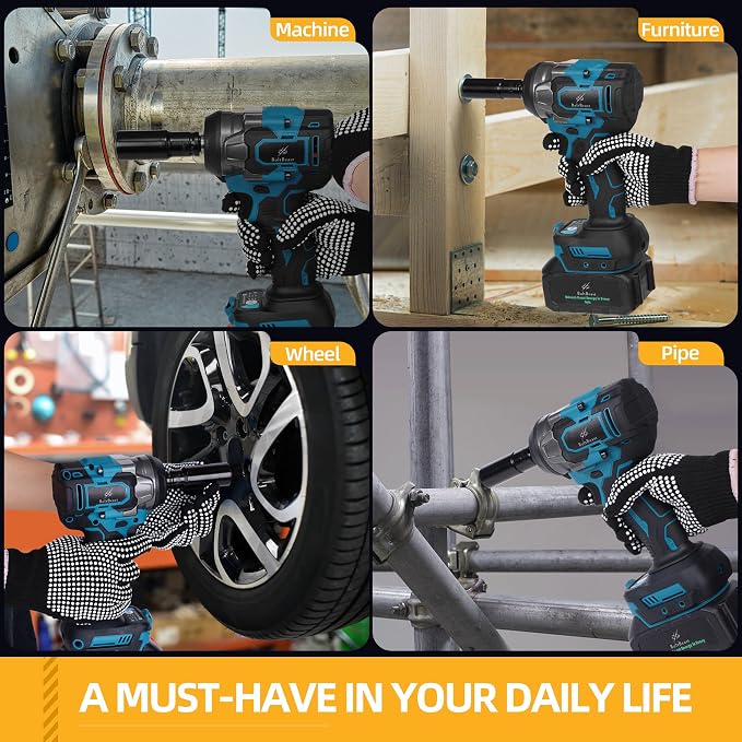 500 N.m Brushless Impact Wrench with Small Wrench, Waist Hook, 7 Sockets, 6 Screwdrivers and 6Drill Bits 3500 RPM Heavy Duty Impact Drill for Cars, RV, Truck,Home Furniture and DIY Projects