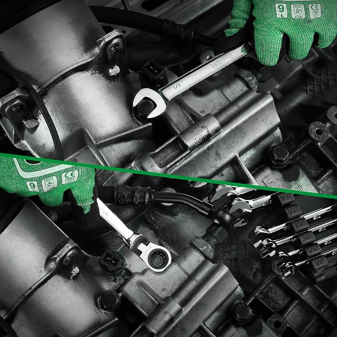 SK Flex Head Ratcheting Wrench Set, SAE 1/4'' to 1'', 13-Piece, 72-Tooth | Ratchet Wrenches Set, Combination Wrench Set, Chamfered Head Design, Premium CR-V Steel, Rack Organizer