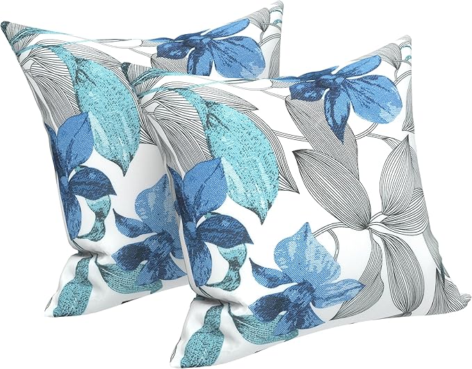 LVTXIII Outdoor Throw Pillows, Decorative Throw Pillows with Inserts, 16"x16" Square Pillows for Bed, Couch, Sofa and Patio Furniture, Set of 2, Clemens Noir Blue