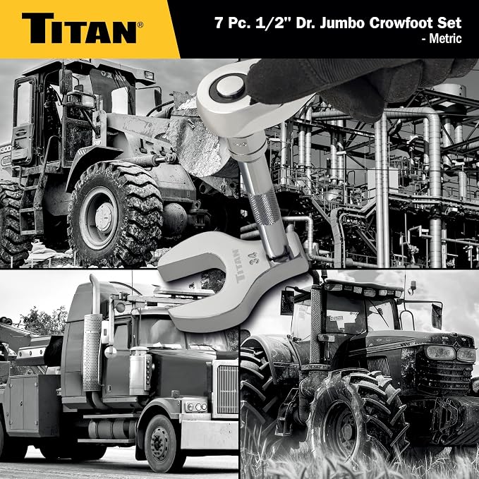 Titan 17670 7-Piece 1/2-Inch Drive Metric Jumbo Crowfoot Wrench Set