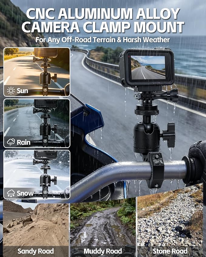 ZHILXN Aluminum Motorcycle Camera Clamp Mount Fit 0.5'' - 1.125'' Handlebar